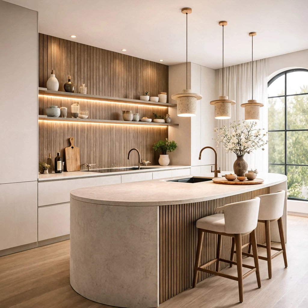 Colophon - Travertine & Wood Pendant light