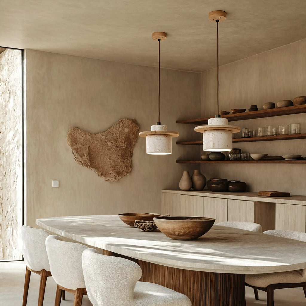 Colophon - Travertine & Wood Pendant light