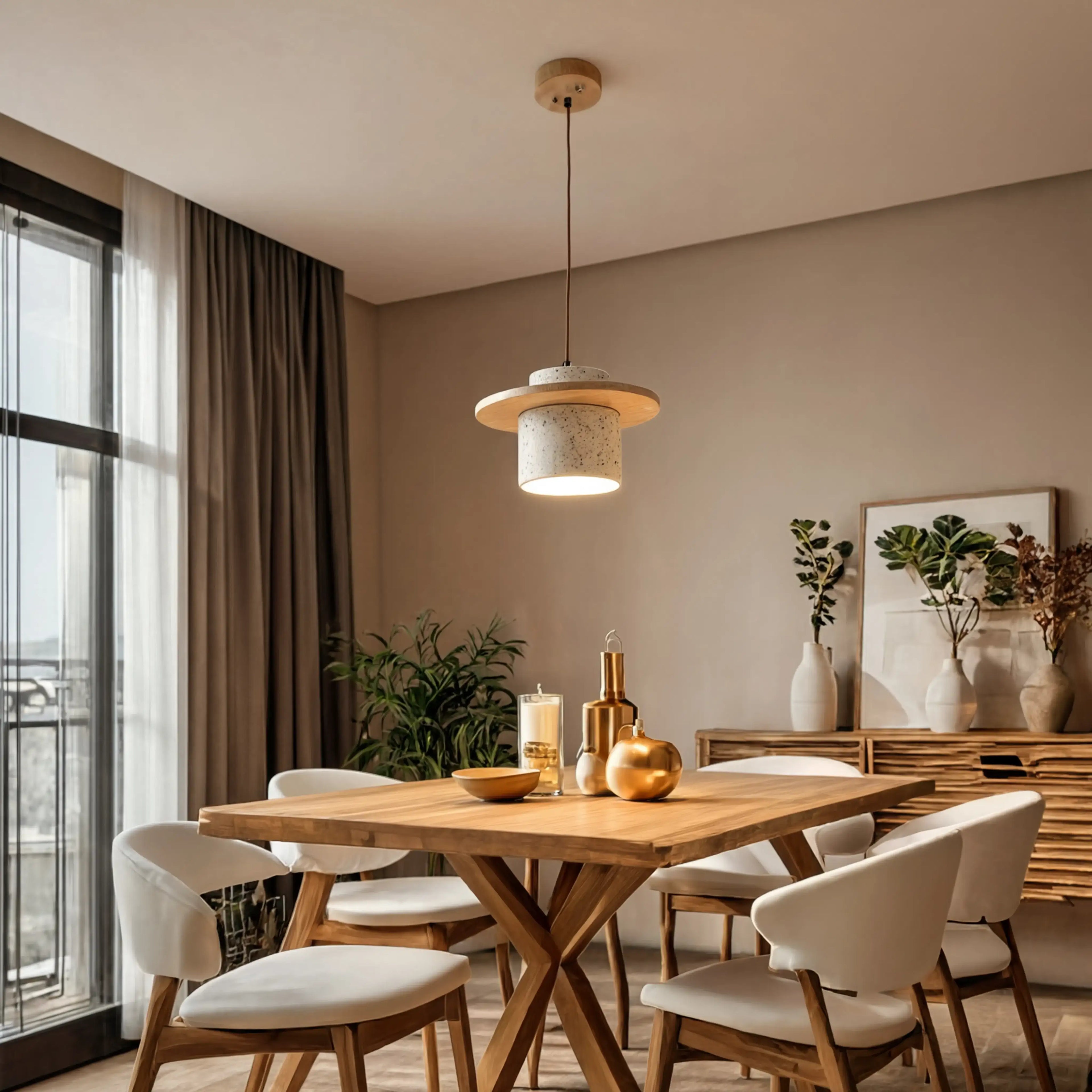 Colophon - Travertine & Wood Pendant light