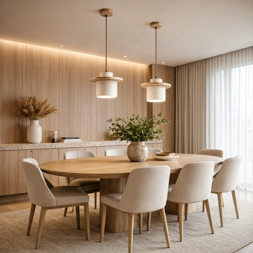 Colophon - Travertine & Wood Pendant light