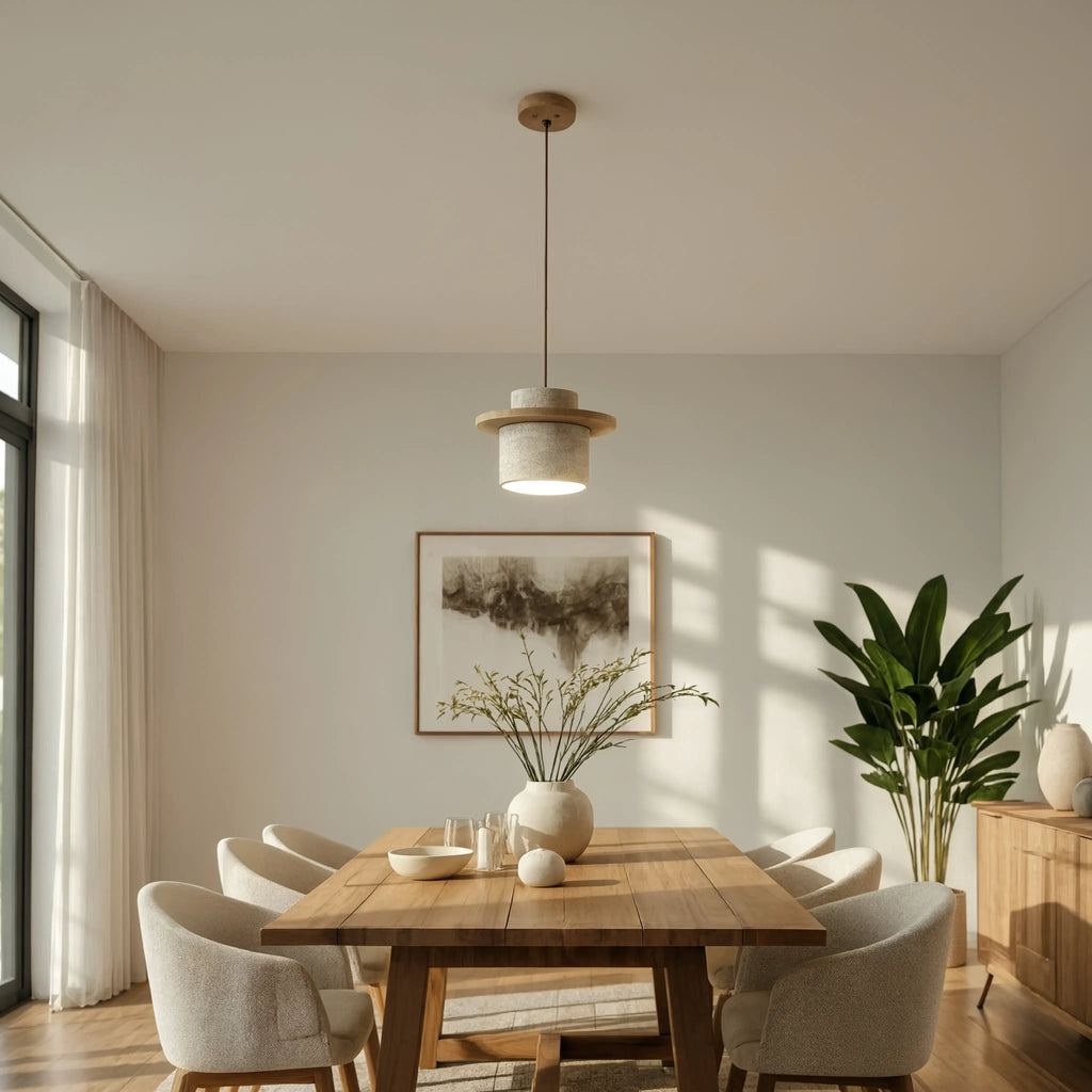 Colophon - Travertine & Wood Pendant light