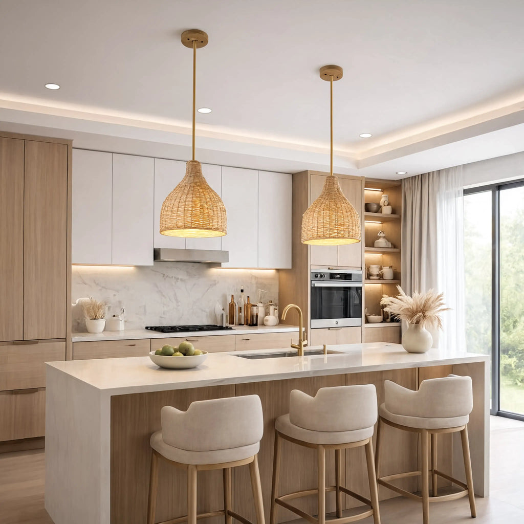 Serifos - Bell-Shaped Rattan Pendant Light