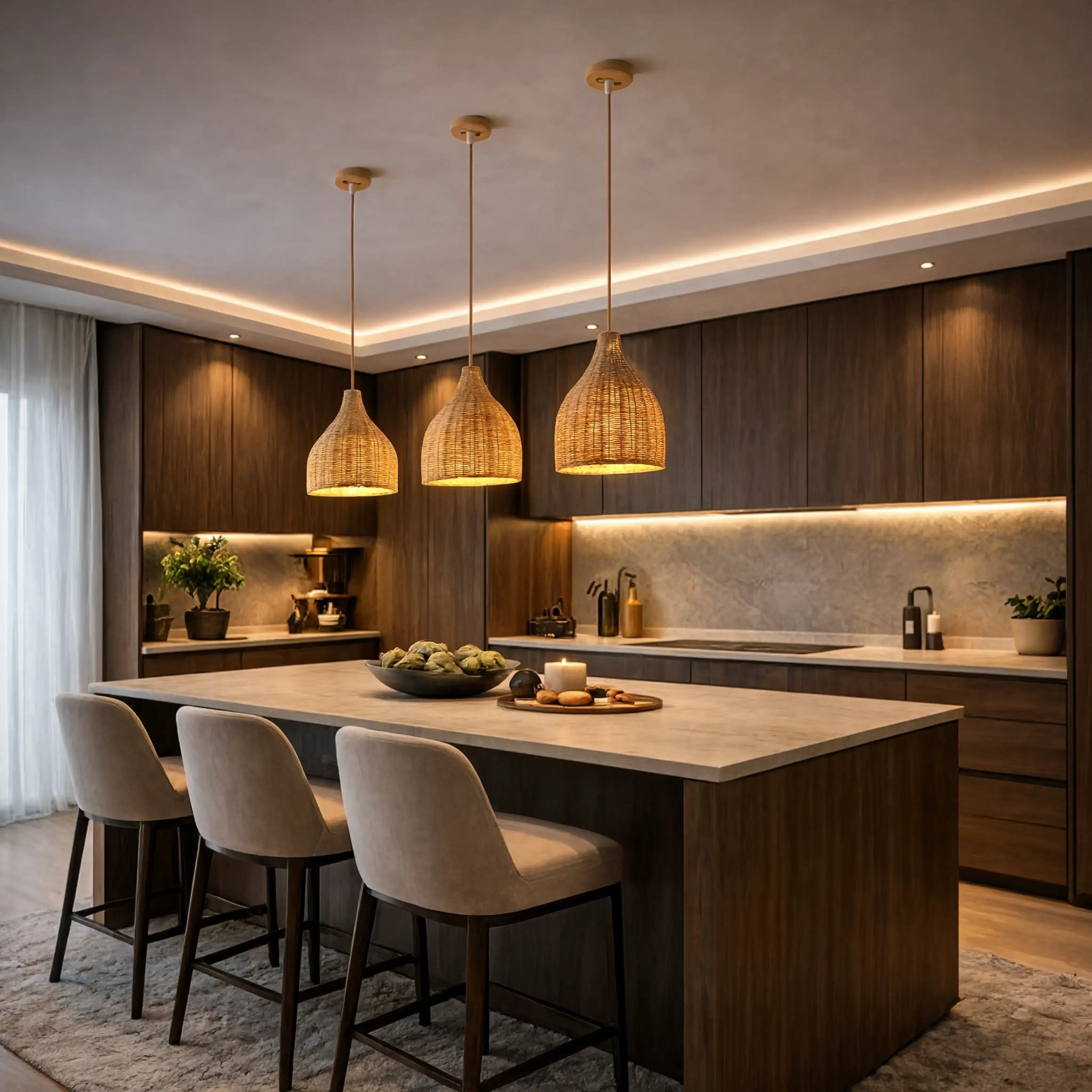 Serifos - Bell-Shaped Rattan Pendant Light