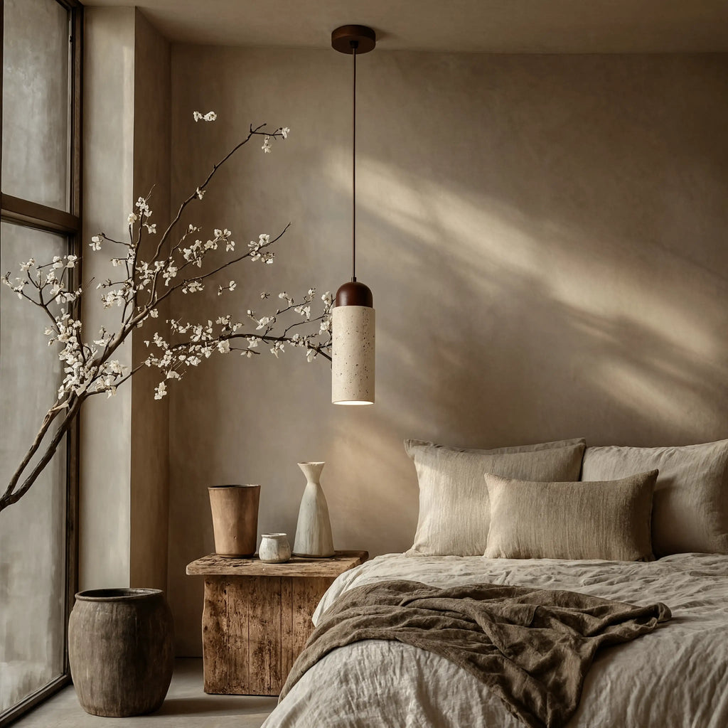 Terracina - Cylindrical Travertine Pendant Light