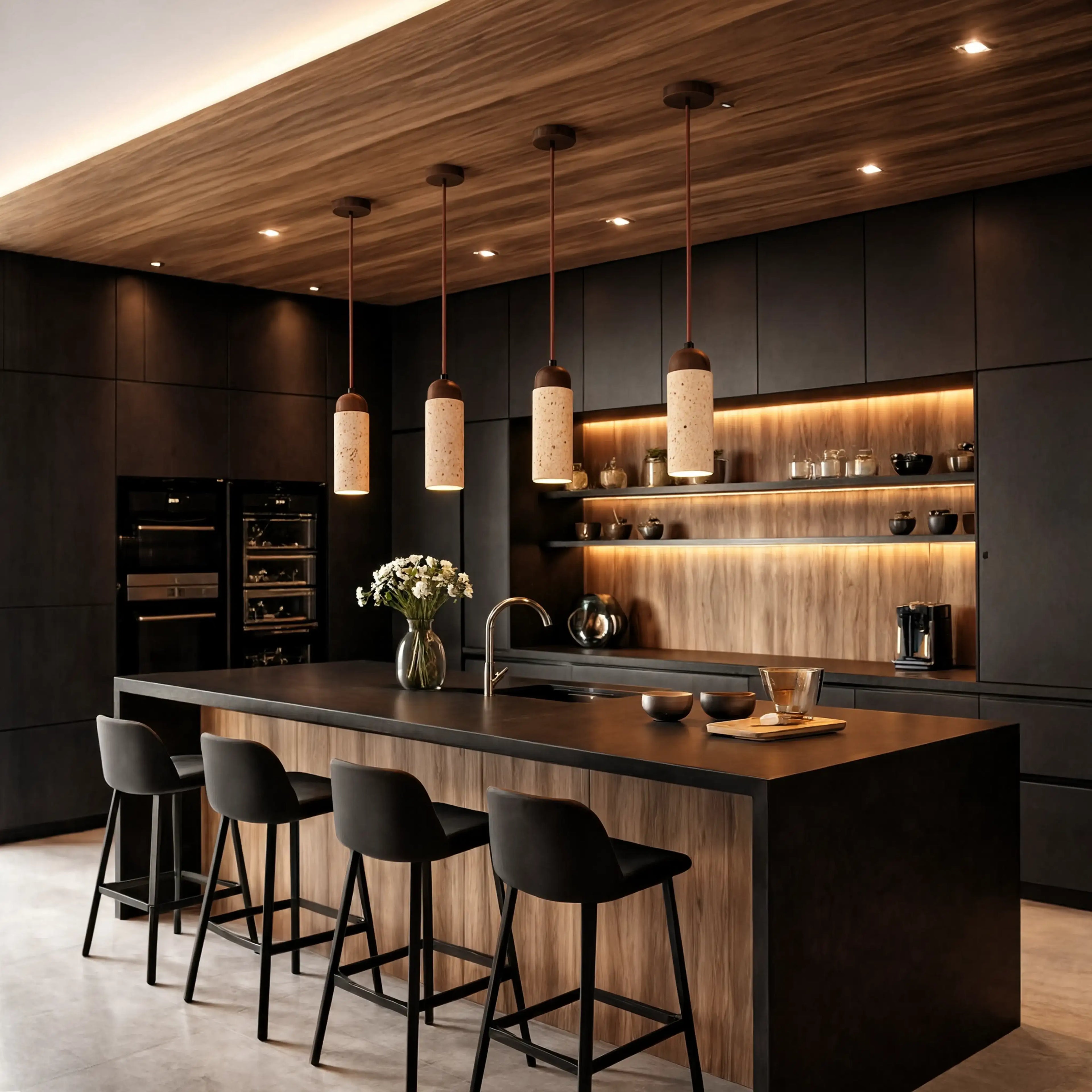 Terracina - Cylindrical Travertine Pendant Light
