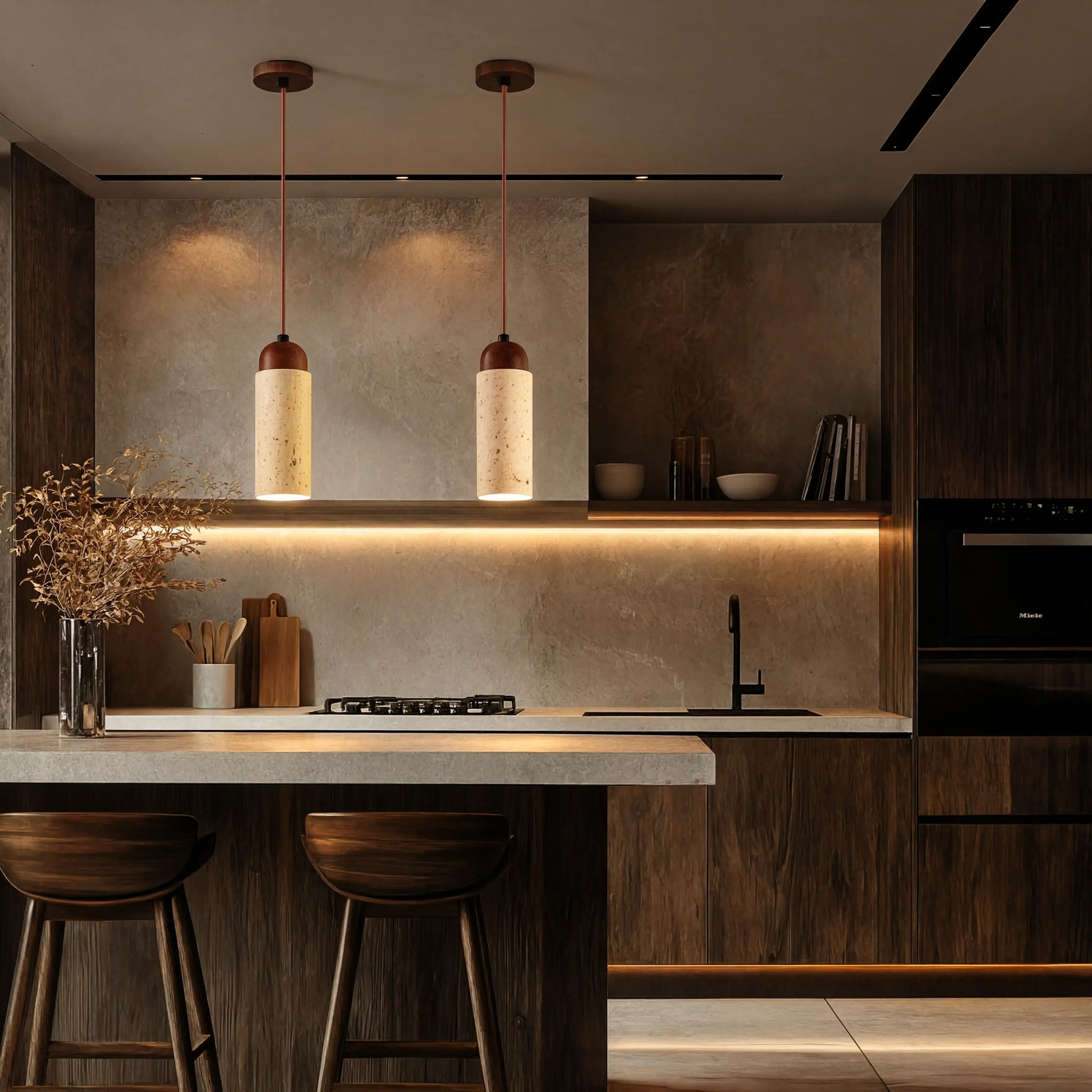 Terracina - Cylindrical Travertine Pendant Light