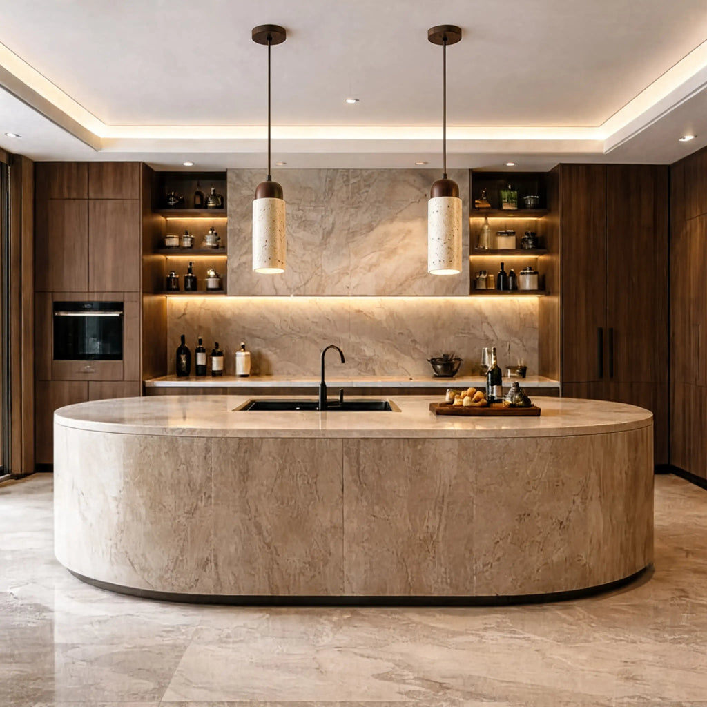 Terracina - Cylindrical Travertine Pendant Light