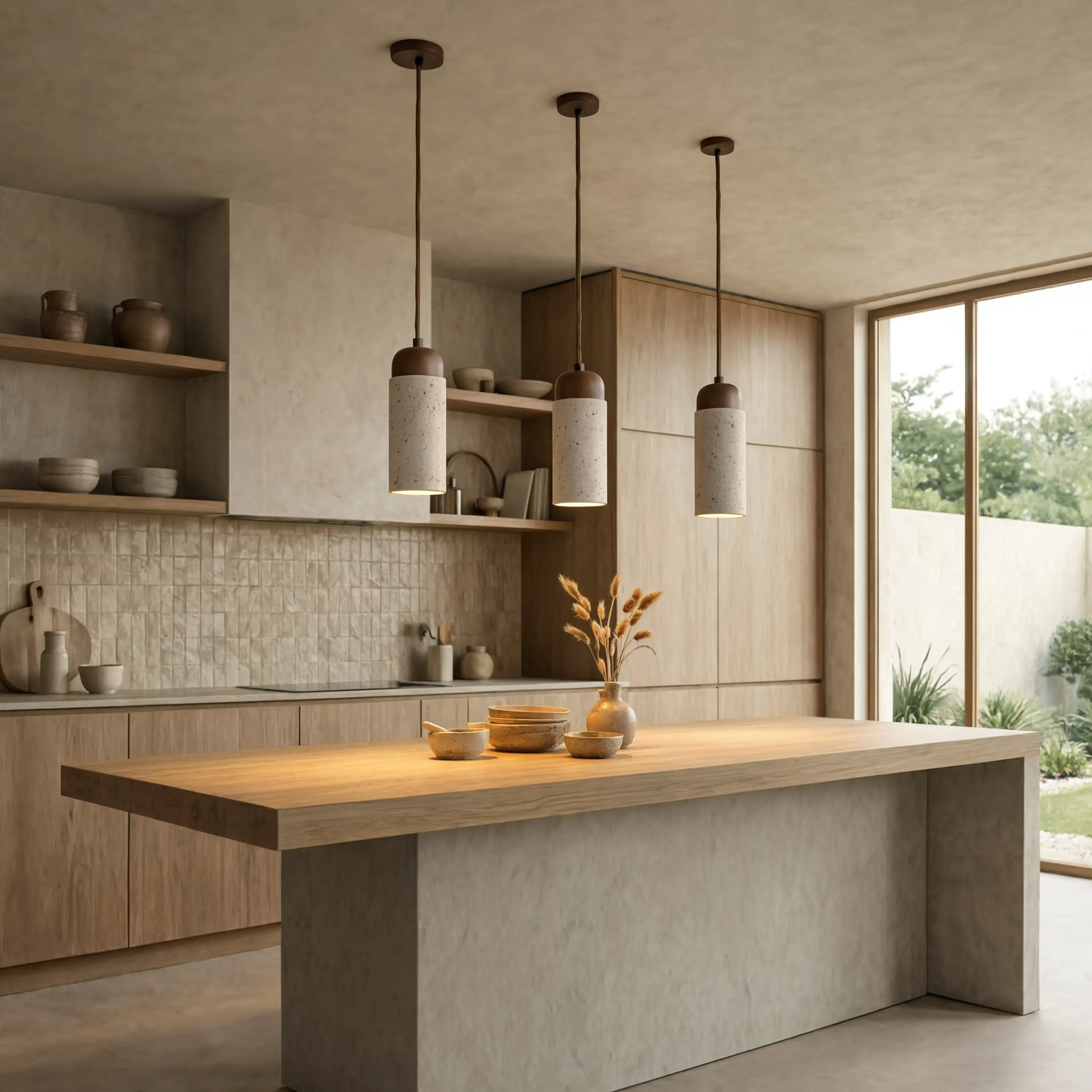 Terracina - Cylindrical Travertine Pendant Light