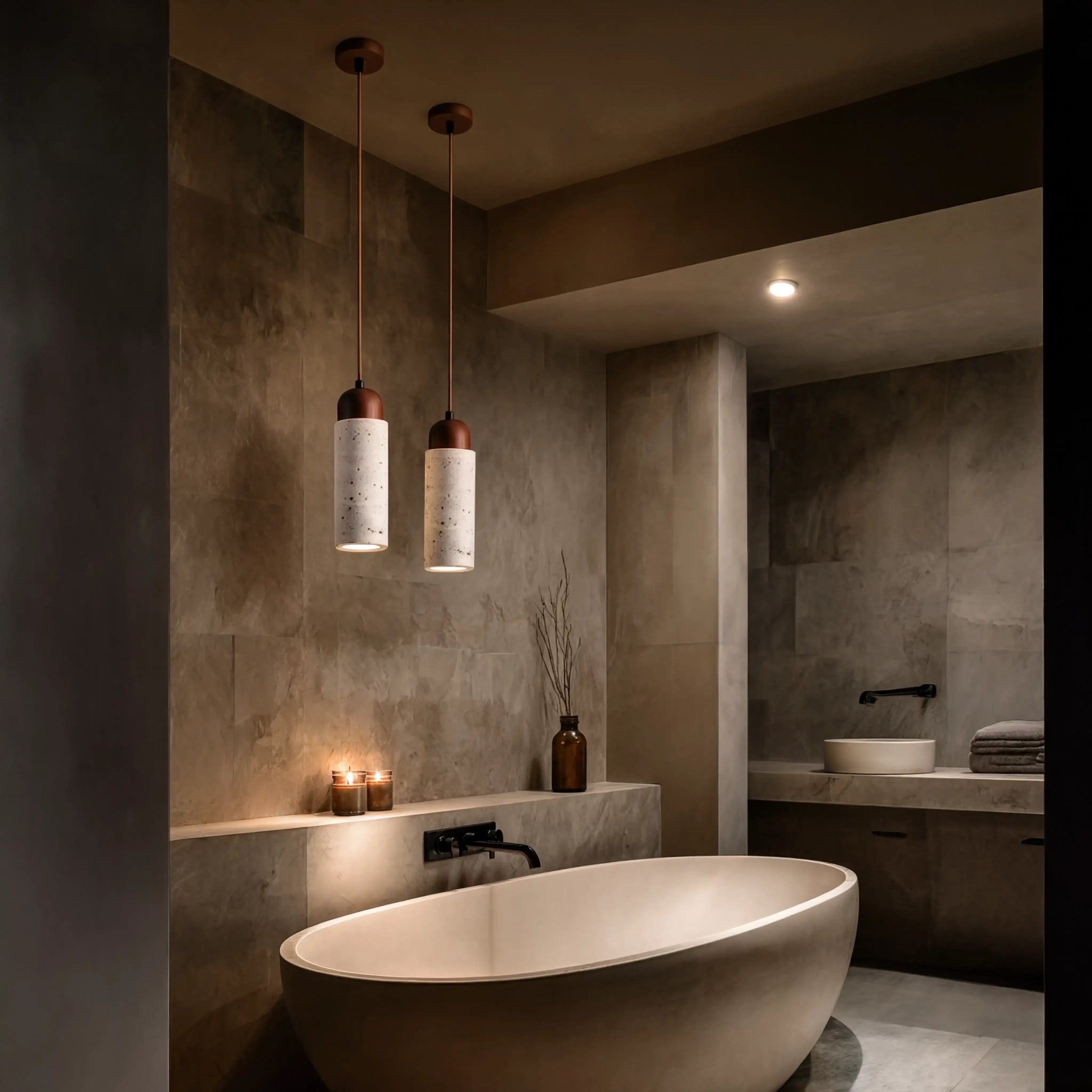Terracina - Cylindrical Travertine Pendant Light