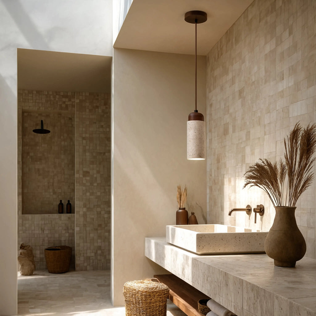 Terracina - Cylindrical Travertine Pendant Light