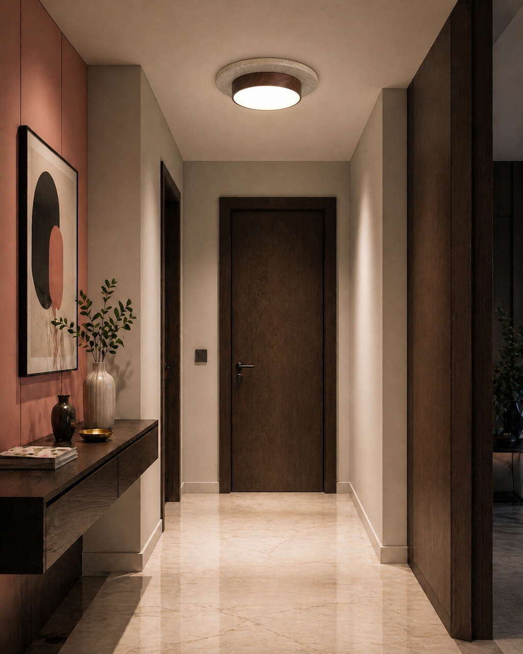 Natural Stone, Wood and Metal Ceiling Light