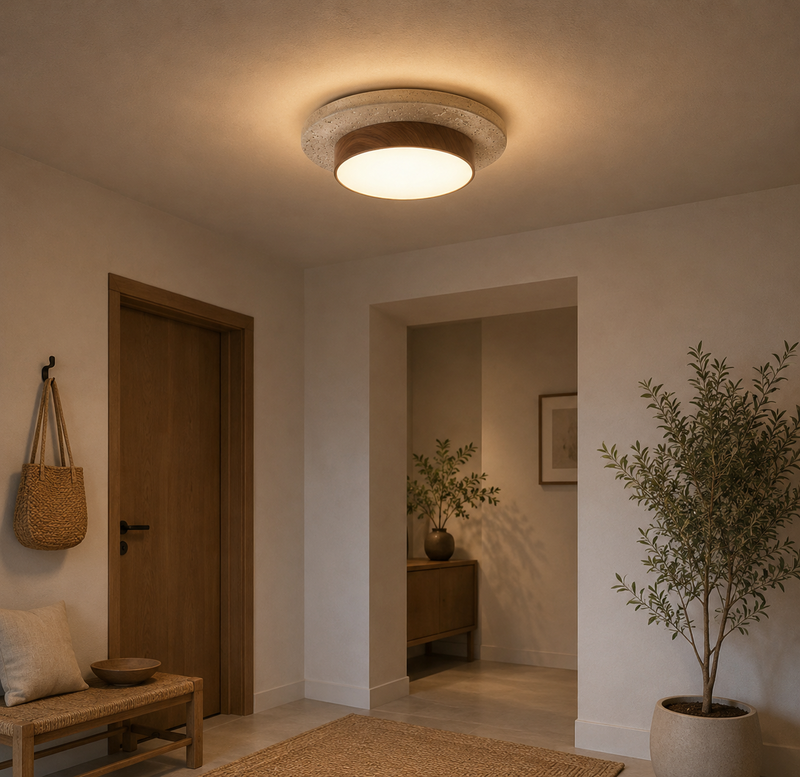Natural Stone, Wood and Metal Ceiling Light