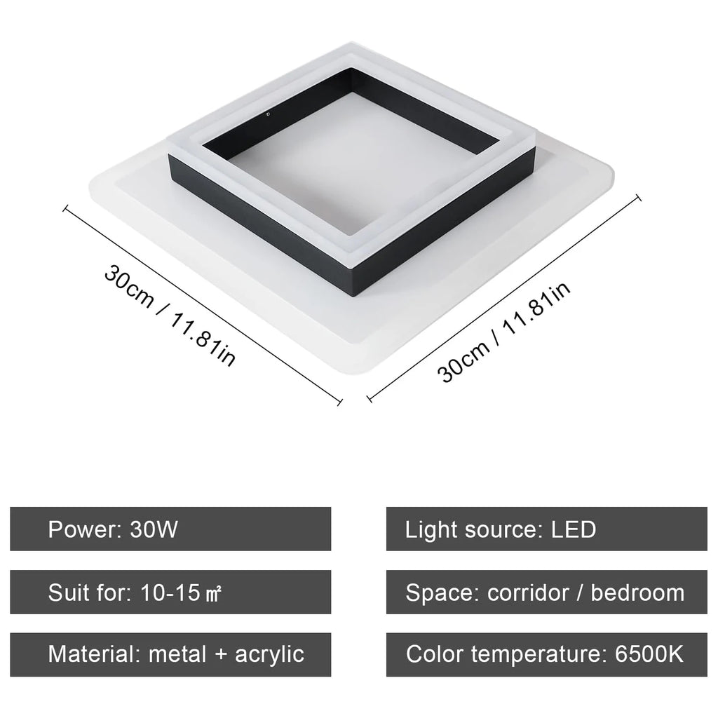 Plafonnier carré en acrylique plafonnier LED moderne, plafonniers LED blancs 6500K pour chambre bureau cuisine salon