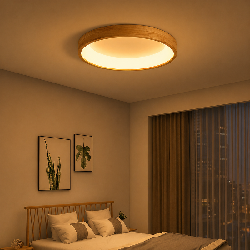 Circular Scandinavian Ceiling Light in Natural Wood