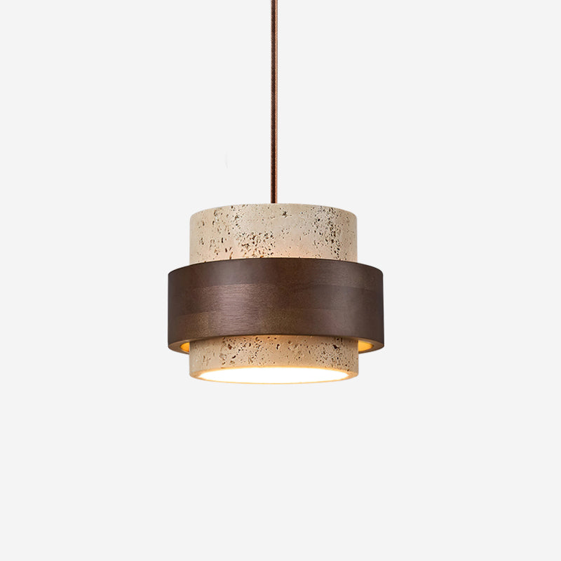 Contemporary Stone & Wood Pendant Light