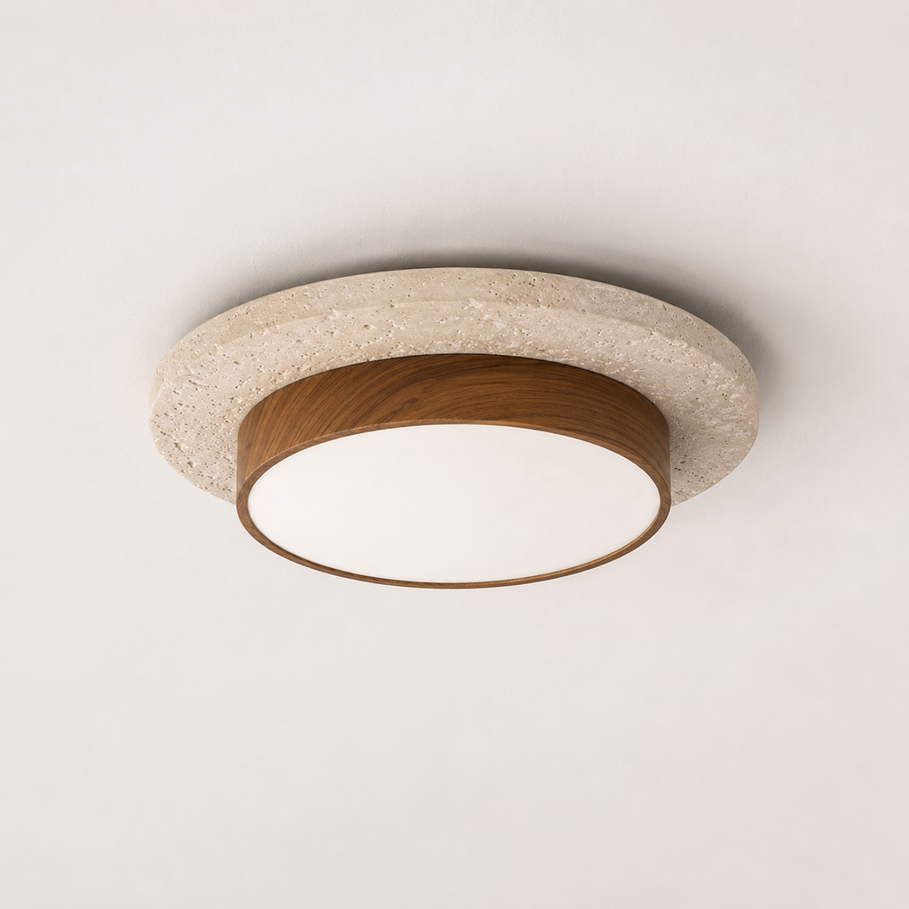 Natural Stone, Wood and Metal Ceiling Light