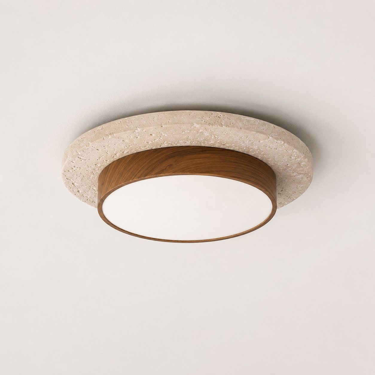 Natural Stone, Wood and Metal Ceiling Light