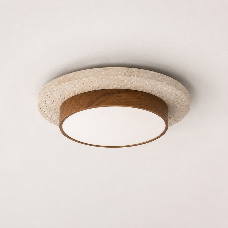 Natural Stone, Wood and Metal Ceiling Light