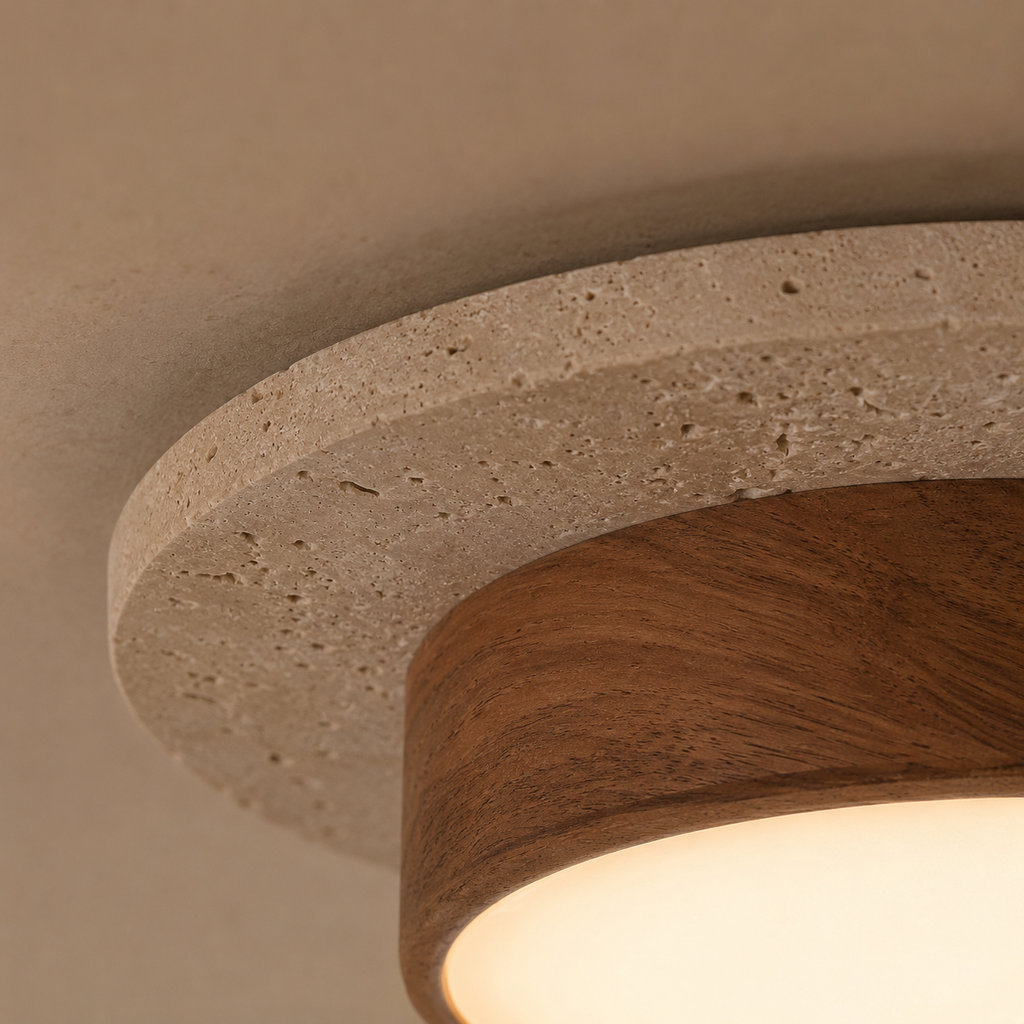 Natural Stone, Wood and Metal Ceiling Light