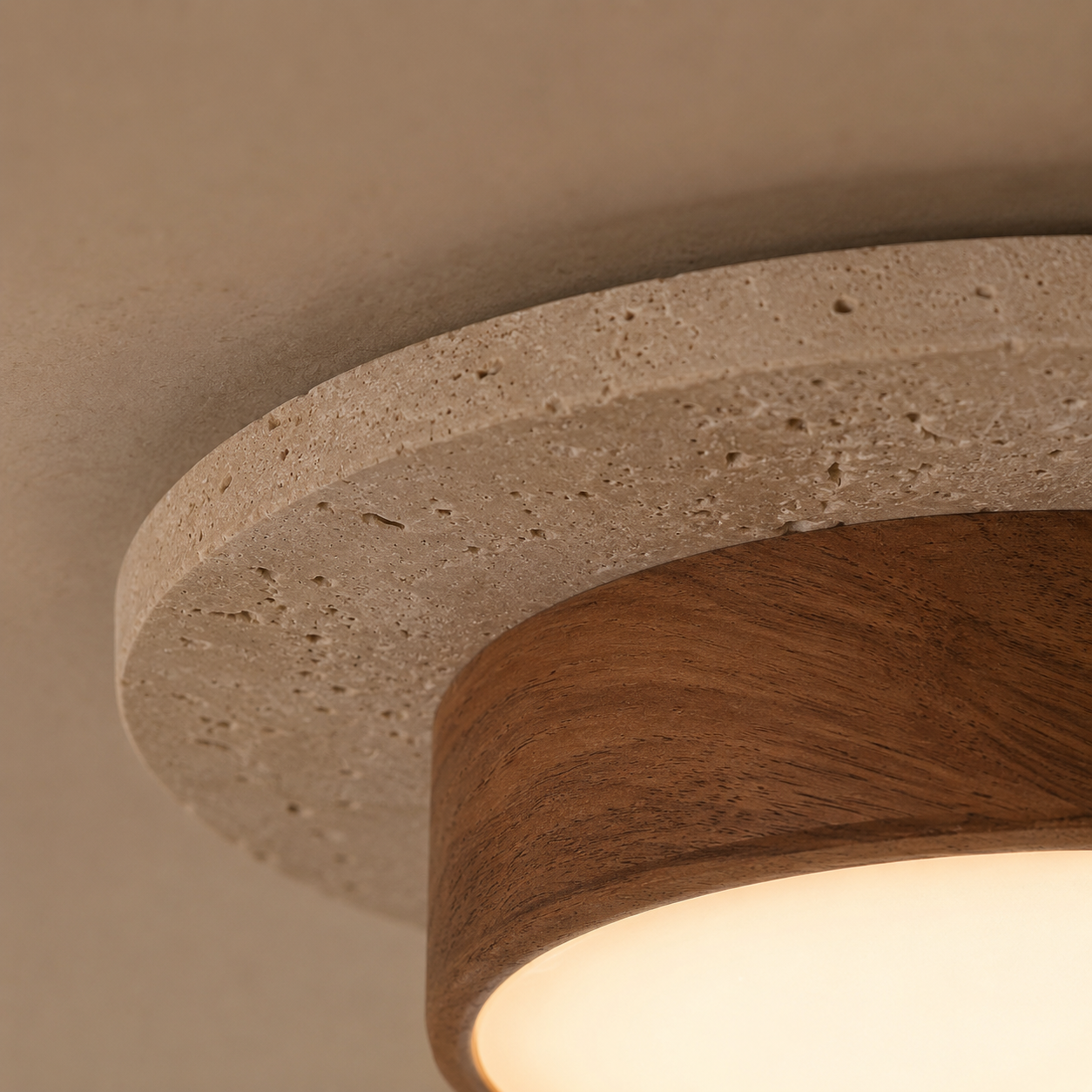 Natural Stone, Wood and Metal Ceiling Light