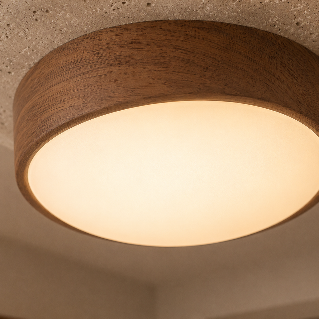 Natural Stone, Wood and Metal Ceiling Light