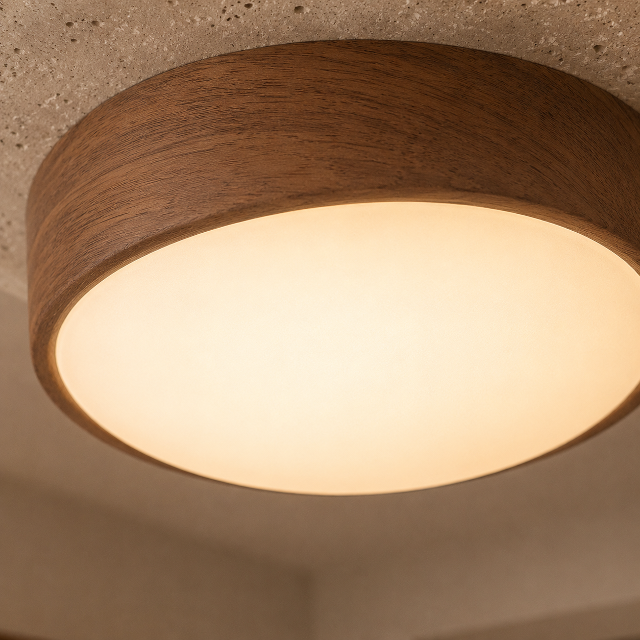Natural Stone, Wood and Metal Ceiling Light
