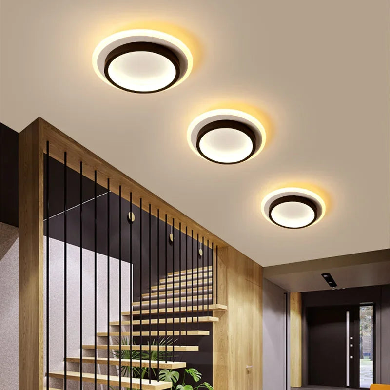 Round Designer LED Ceiling Light – Double Ring, Gold & Black