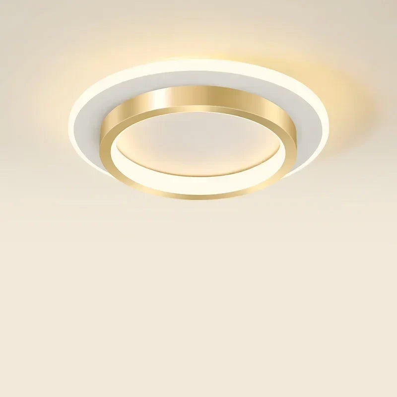 Round Designer LED Ceiling Light – Double Ring, Gold & Black