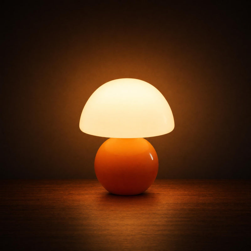 Retro Orange Mushroom Table Lamp with White Dome Shade | Acorn