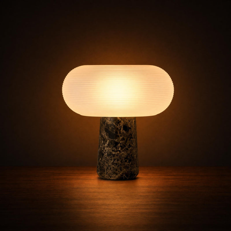 Ribbed Glass Oval Table Lamp with Black Marble Base | Flint