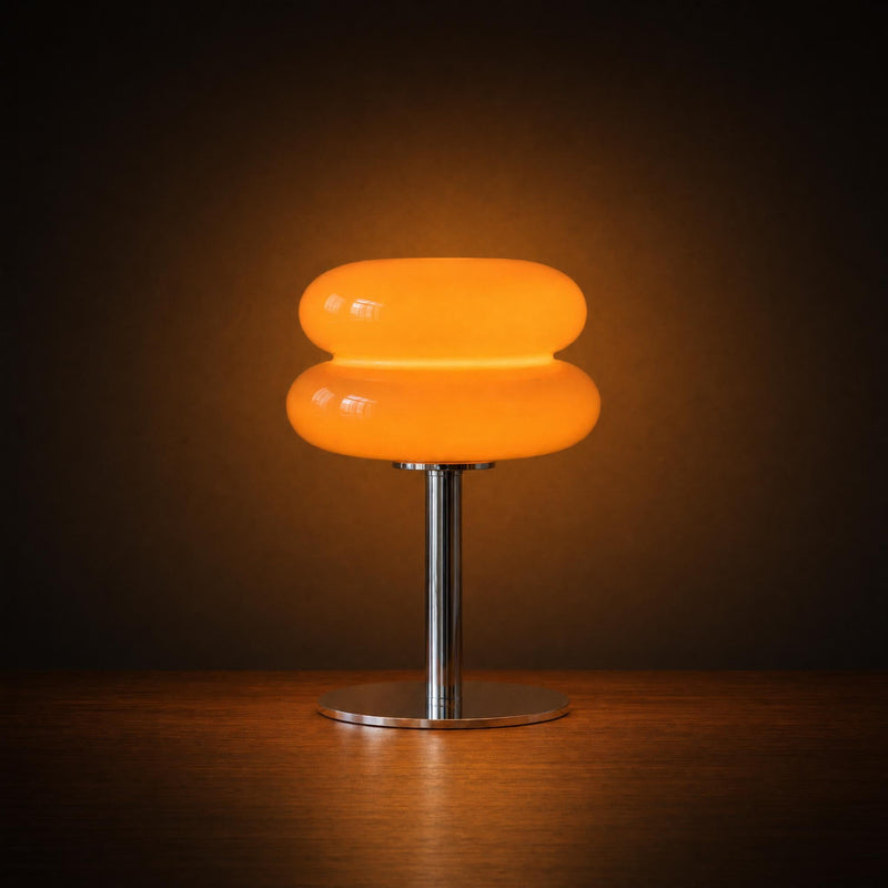 Retro Orange Glass Table Lamp with Chrome Base | Puff