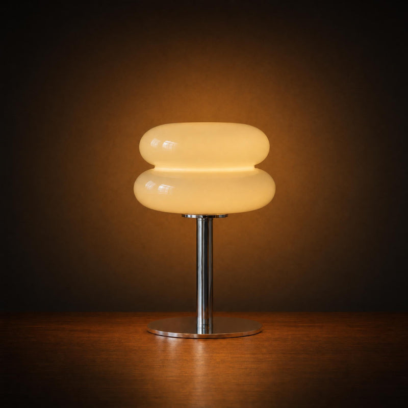Retro Orange Glass Table Lamp with Chrome Base | Puff