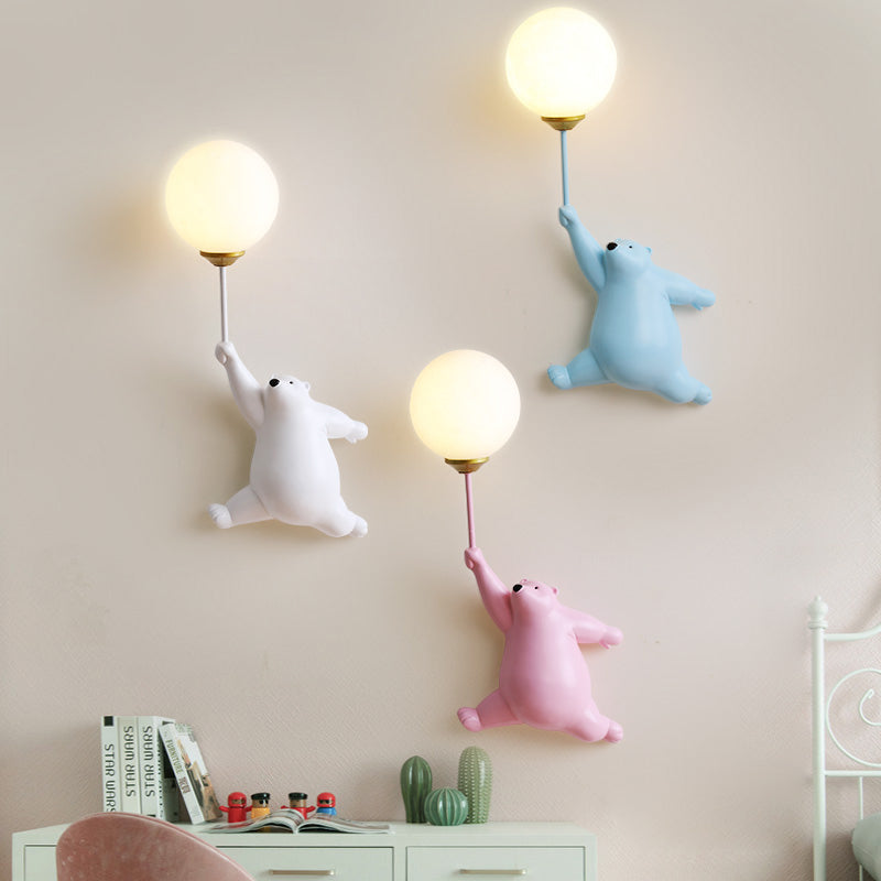 Modern Animal Bear Balloon Wall Sconce. White/Blue/Pink. Living Room