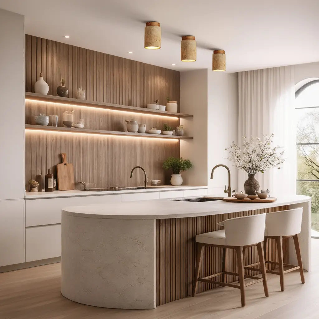 Tivoli - Travertine & Wood Ceiling Light