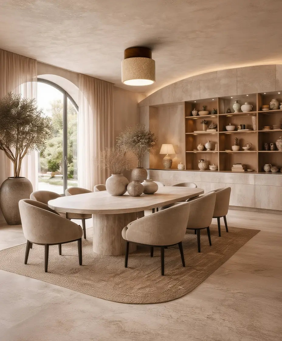 Otium - Travertine & Wood Ceiling Light