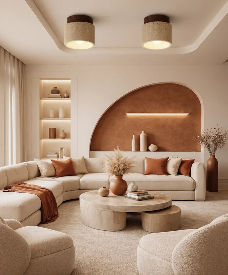 Otium - Travertine & Wood Ceiling Light
