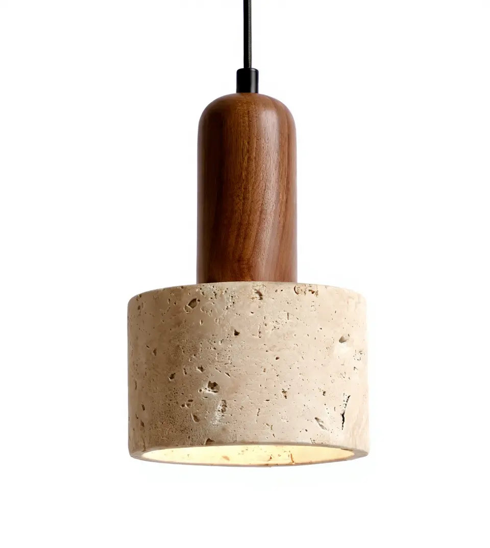 Capitello - Travertine & Wood pendant Light