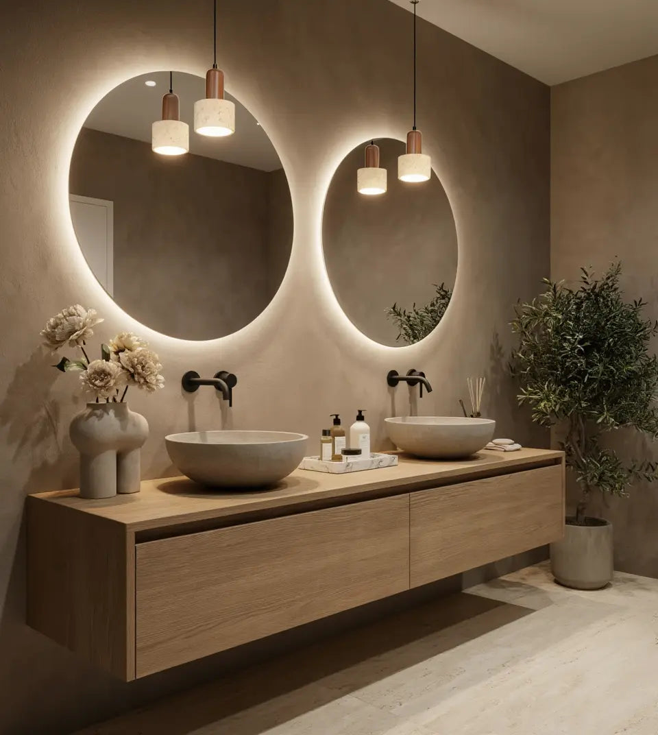 Capitello - Travertine & Wood pendant Light