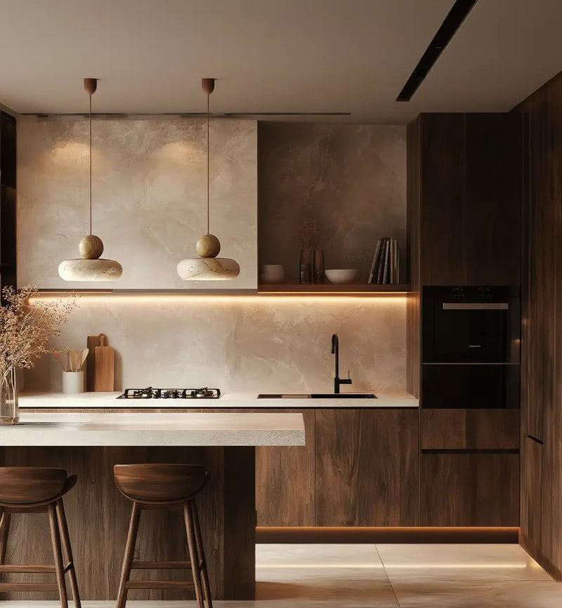 Lipari - Travertine & Wood Pendant light