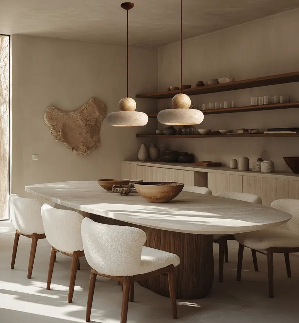 Lipari - Travertine & Wood Pendant light