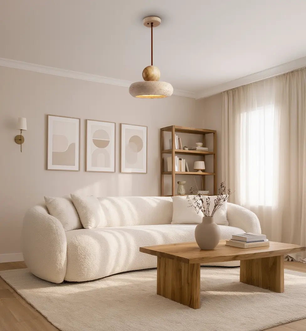 Lipari - Travertine & Wood Pendant light